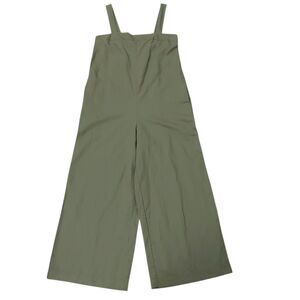 Uniqlo Linen Blend Jumpsuit Womens Small Olive Green Wide Leg Relaxed Fit Beach